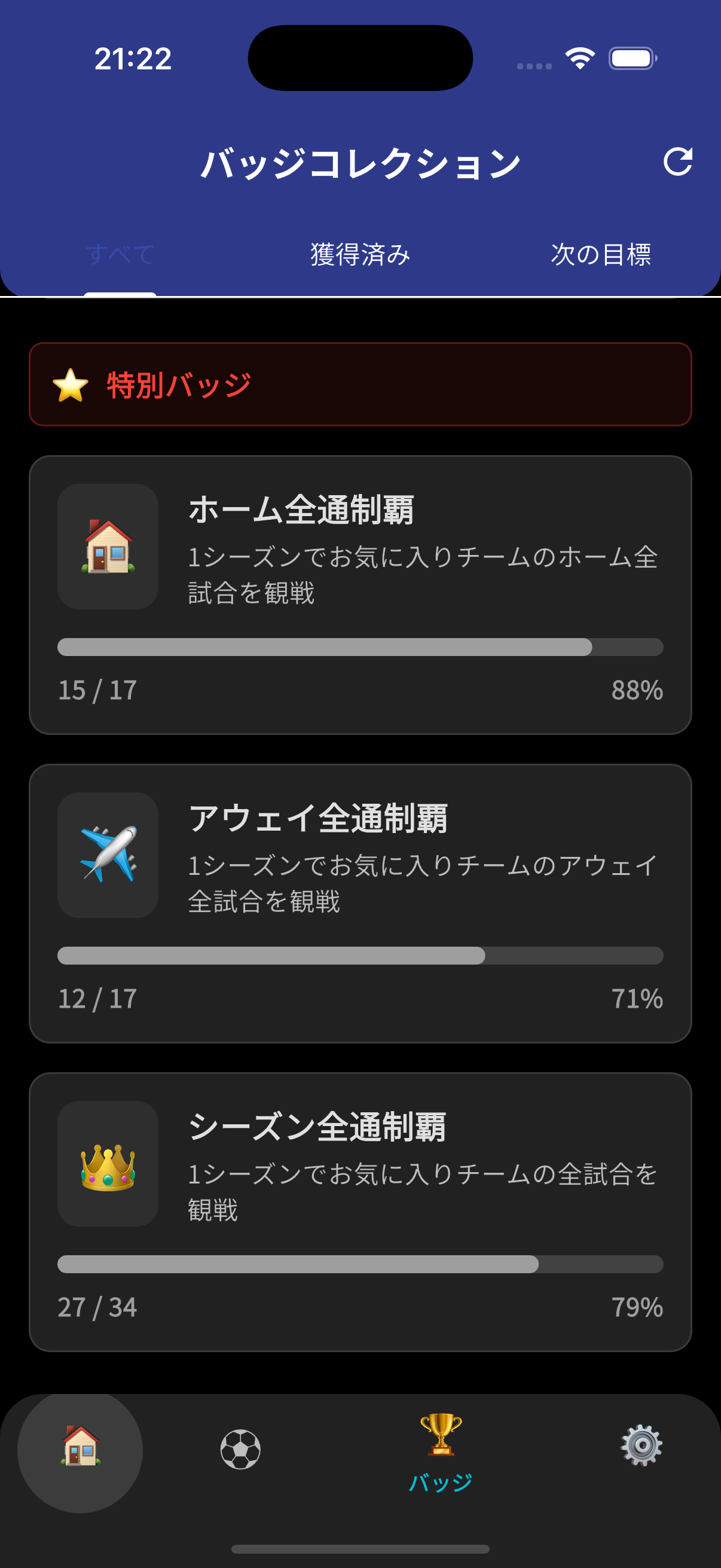 獲得したバッジコレクション